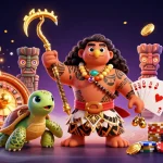 Experience excitement with SC88 in a vibrant casino scene featuring a demigod hawk and gemstone treasures.