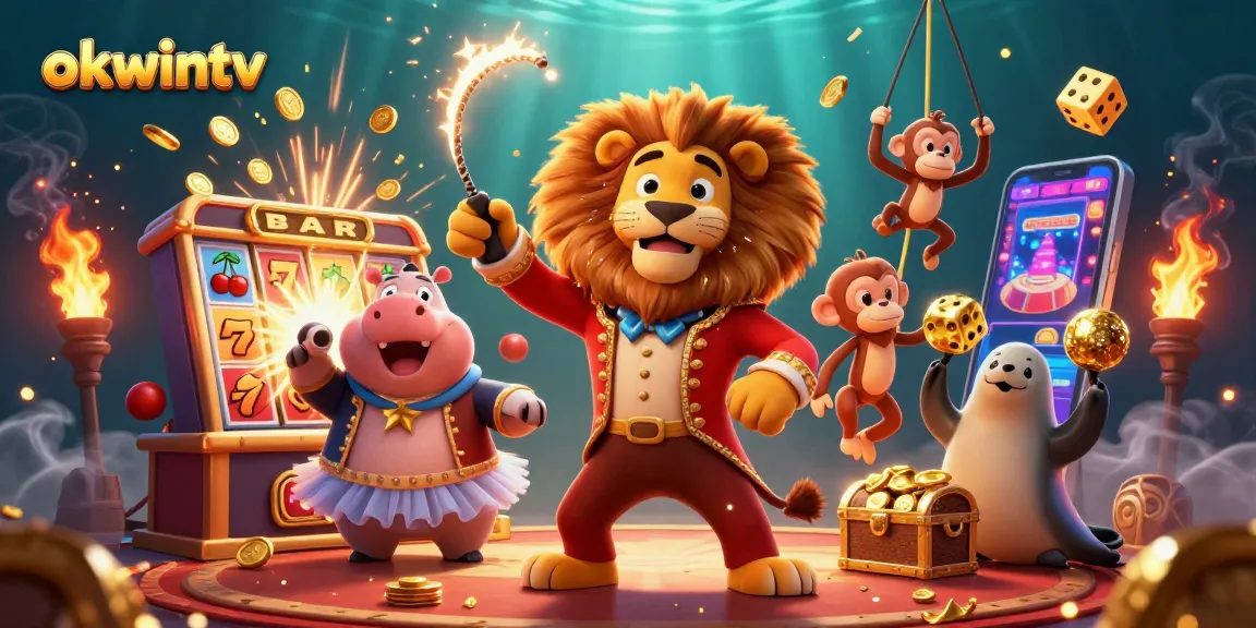 Win big at okwintv with exciting characters and thrilling casino action in this vivid illustration.