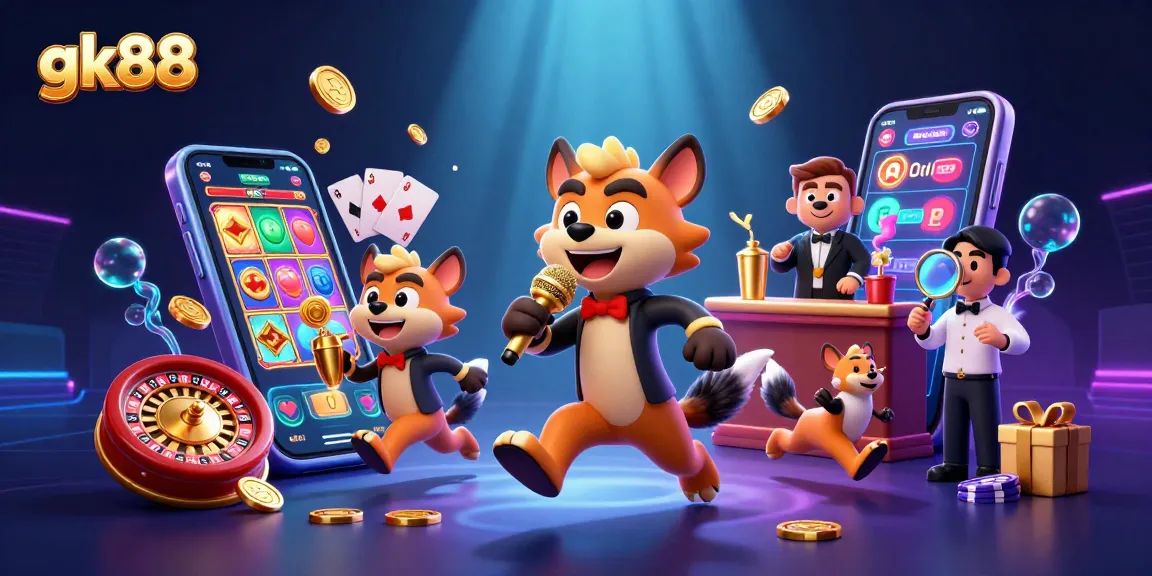 gk88 showcases a lively hyena comedy casino scene with vibrant gaming elements.