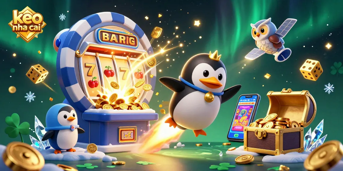 Experience keo nha cai excitement with a golden penguin and slots in a vibrant casino universe.