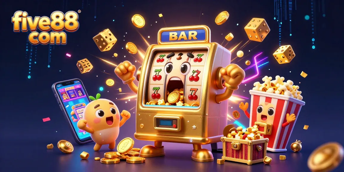 Experience the excitement of five88 com as golden slot machines celebrate a jackpot in a vibrant casino scene.